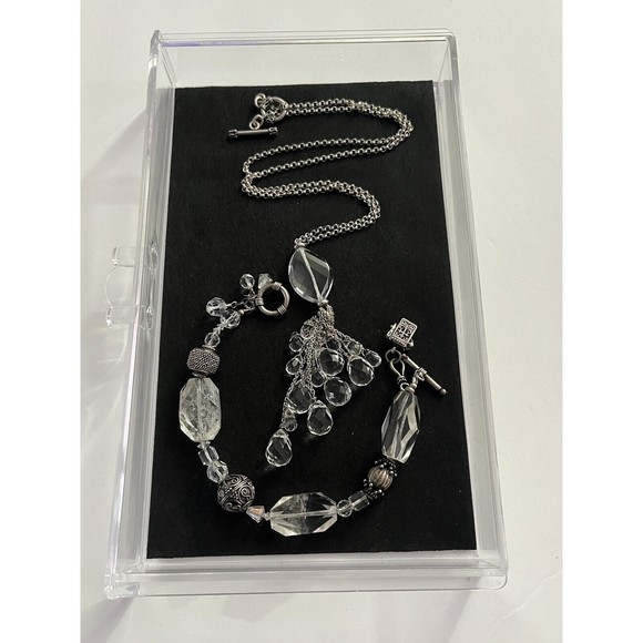 STERLING SILVER Crystal Rock NECKLACE 23” W/Bracelet 7.5” Set - Picture 7 of 16